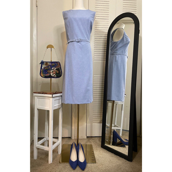 Nine West Sleeveless Sheath Dress With Fabric Belt Light Blue Size 16 Pre-owned - Picture 1 of 7